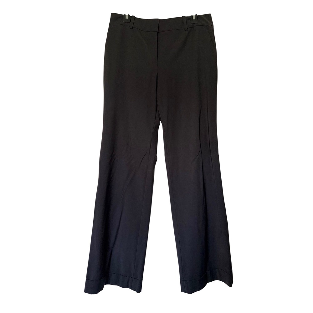 Ann Taylor Black Virgin Wool Blend Wide Leg Cuffed Dress Pants Size 8